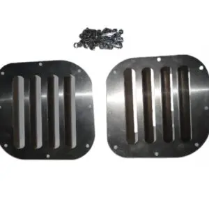 Metal vent covers with screws on top.