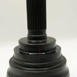 Black automotive CV joint on white background.